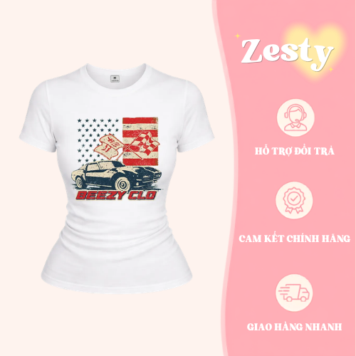Áo Croptop Nữ Zesty Racing Club Cotton Dáng Ôm Mẫu mặc chụp thực tế Áo Croptop Nữ Zesty Racing Club Cotton Dáng Ôm