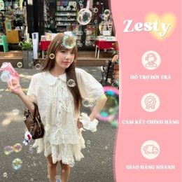 Áo Babydoll Nữ Zesty Yuri Cổ Sen Buộc Dây