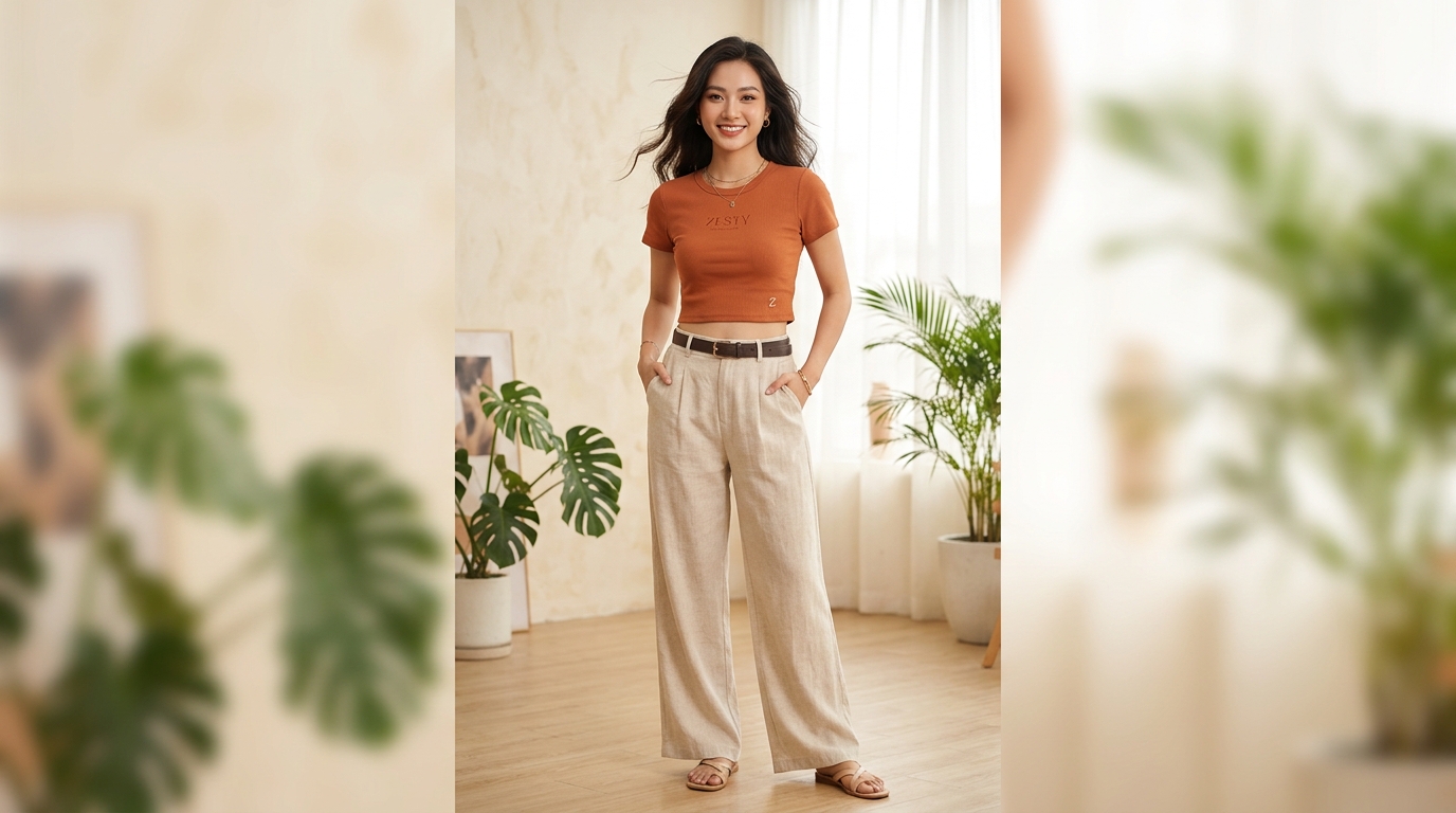 Set đồ phối áo croptop nữ zesty thanh lịch sang trọng cho quý cô công sở
