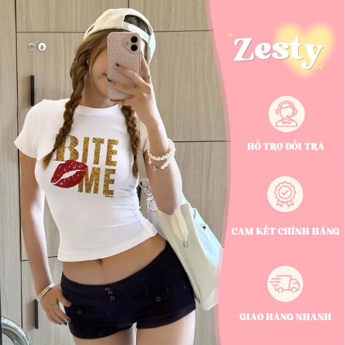 Áo Croptop Nữ Zesty Basic Organic Đen Thun Co Giãn Mẫu mặc chụp thực tế Áo Croptop Zesty Áo Croptop Zesty Basic Organic Đen