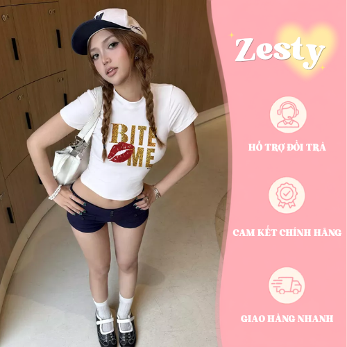Áo Croptop Nữ Zesty Basic Organic Đen Thun Co Giãn Mẫu mặc chụp thực tế Áo Croptop Zesty Áo Croptop Zesty Basic Organic Đen