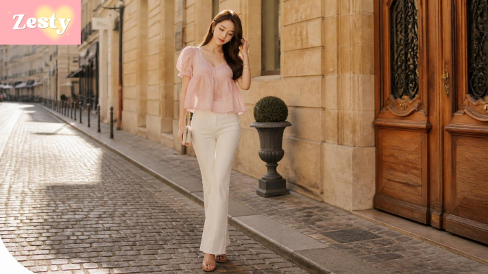 Áo babydoll mặc với quần trắng