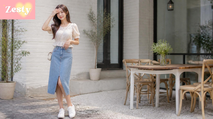 Phối áo babydoll với chân váy jean